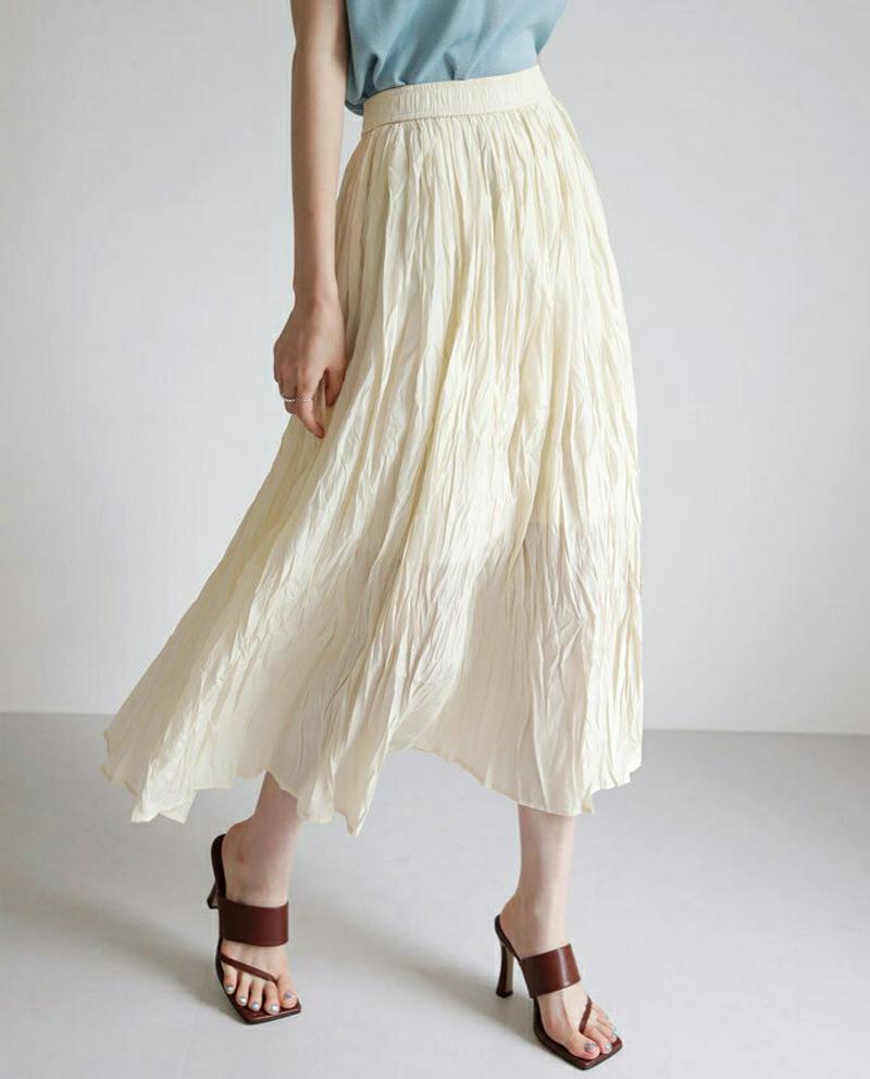 【新作10%OFF】リンクルフレアスカート・全2色・b63094 レディース【sk】【韓国 ファッション スカート ロング ロン
