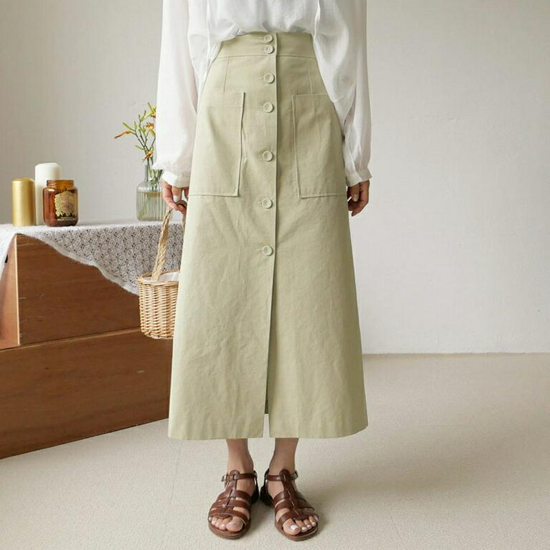 【新作10%OFF】ボタンポケットスカート・全3色・t60391 レディース【sk】【韓国 ファッション スカート ロング ロン