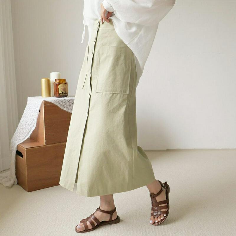 【新作10%OFF】ボタンポケットスカート・全3色・t60391 レディース【sk】【韓国 ファッション スカート ロング ロン