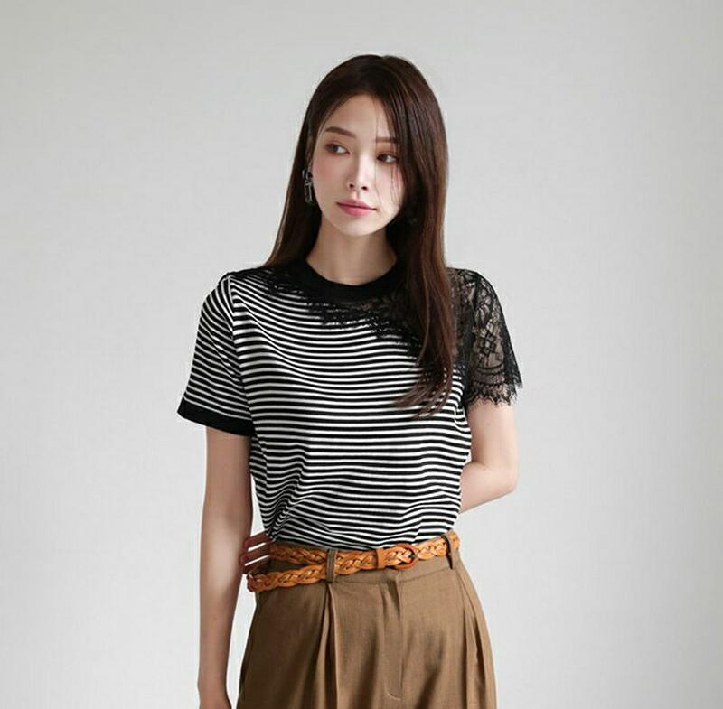 【新作10%OFF】ショルダーレース二ット・全2色・b63067 レディース【tops】【韓国 ファッション トップス Tシャツ