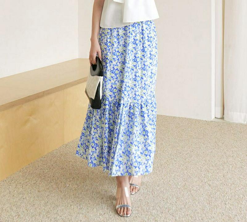 ギャザーフローラルスカート・全2色・t60339 レディース【sk】【韓国 ファッション ボトムス スカート ロング丈 ロングス