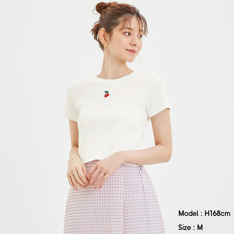 クロップド刺繍T(半袖)(チェリー)Y+E