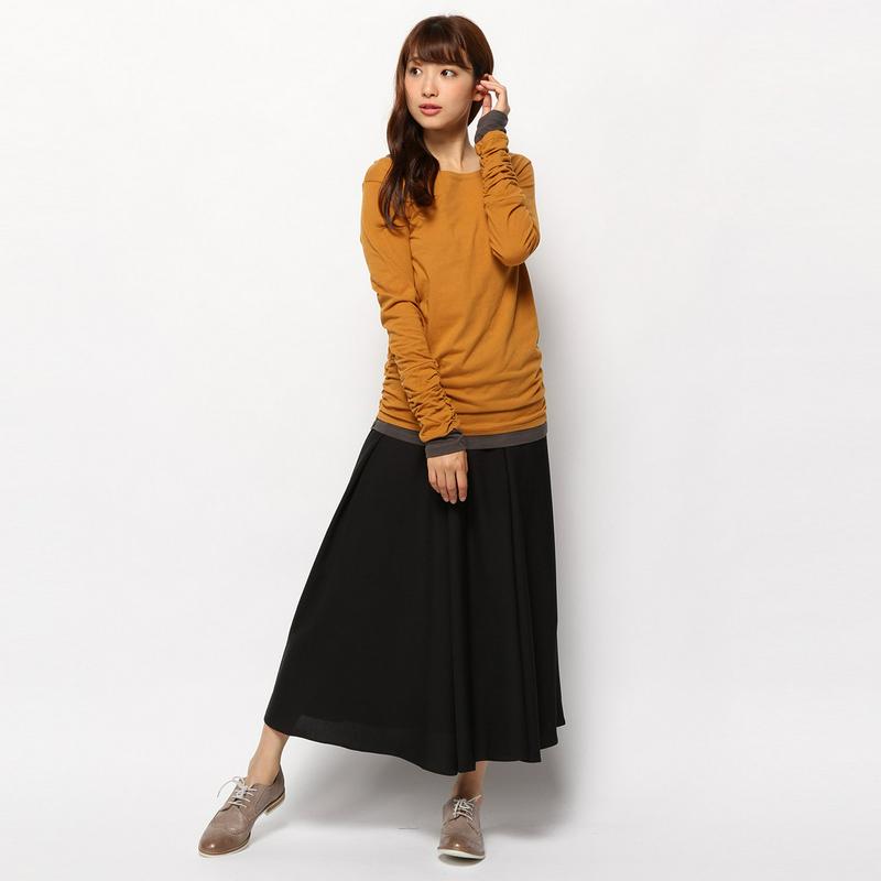 【９／２５販売終了】指穴袖くしゅくしゅ重ね着風ロングＴシャツ【杢グレー／３Ｌのみ】（manoamano／マノアマノ）