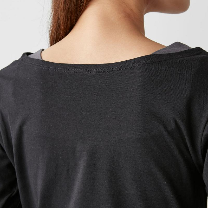 【９／２５販売終了】指穴袖くしゅくしゅ重ね着風ロングＴシャツ【杢グレー／３Ｌのみ】（manoamano／マノアマノ）