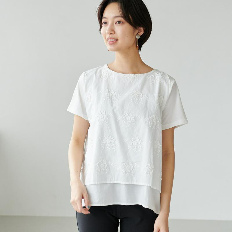 【ｎｏｊｅａｎ】前身刺繍布帛レイヤードＴシャツ【Ｍ～５Ｌ】（ノージーン/NO JEAN）