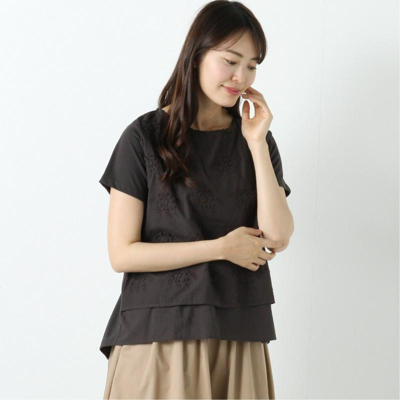 【ｎｏｊｅａｎ】前身刺繍布帛レイヤードＴシャツ【Ｍ～５Ｌ】（ノージーン/NO JEAN）