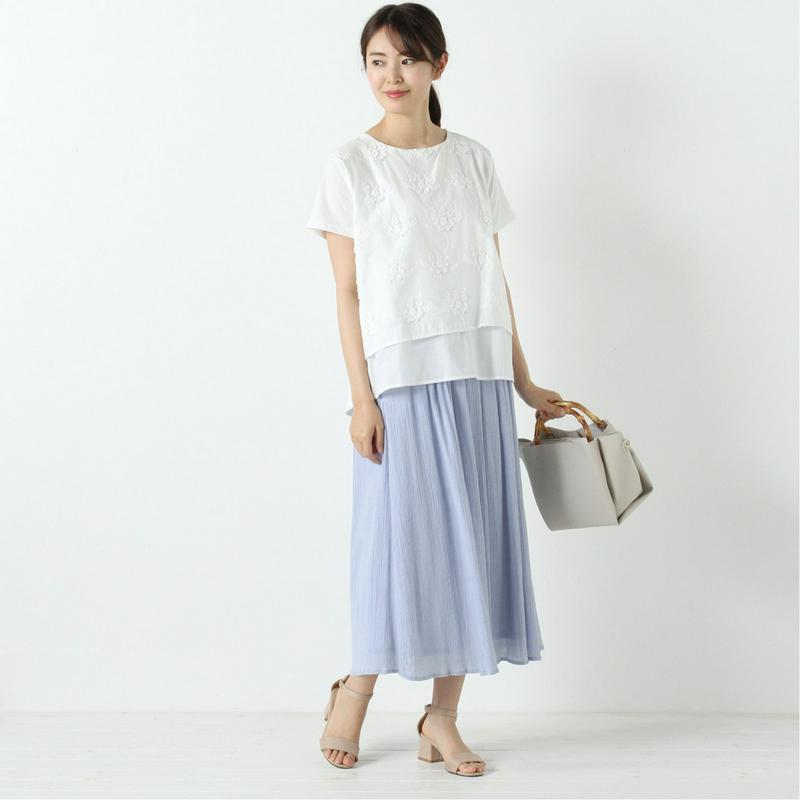 【ｎｏｊｅａｎ】前身刺繍布帛レイヤードＴシャツ【Ｍ～５Ｌ】（ノージーン/NO JEAN）