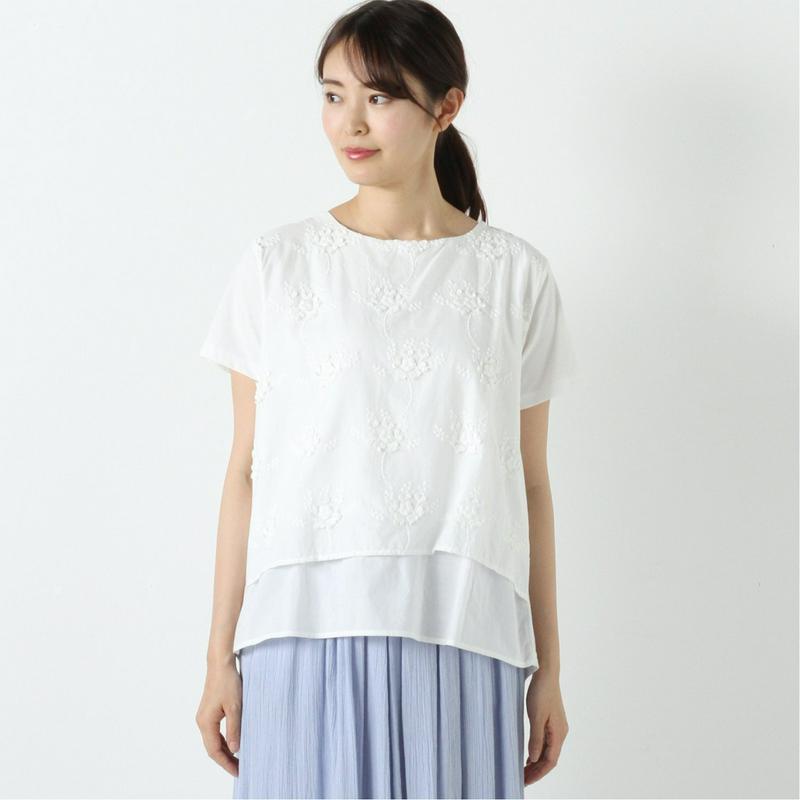 【ｎｏｊｅａｎ】前身刺繍布帛レイヤードＴシャツ【Ｍ～５Ｌ】（ノージーン/NO JEAN）