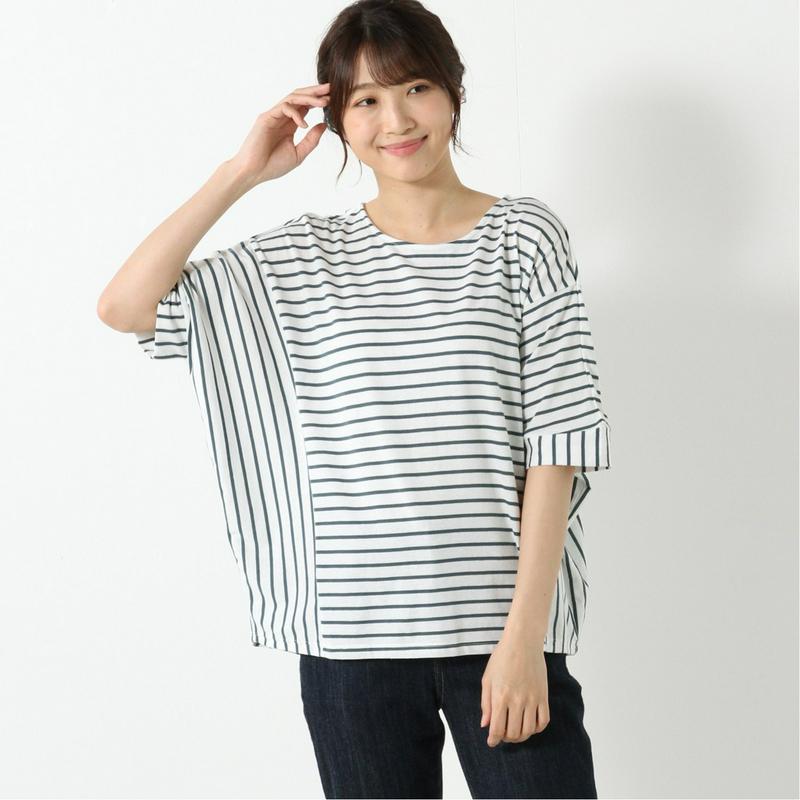 天竺ボーダー切替ドルマンＴシャツ【Ｍ～３Ｌ】