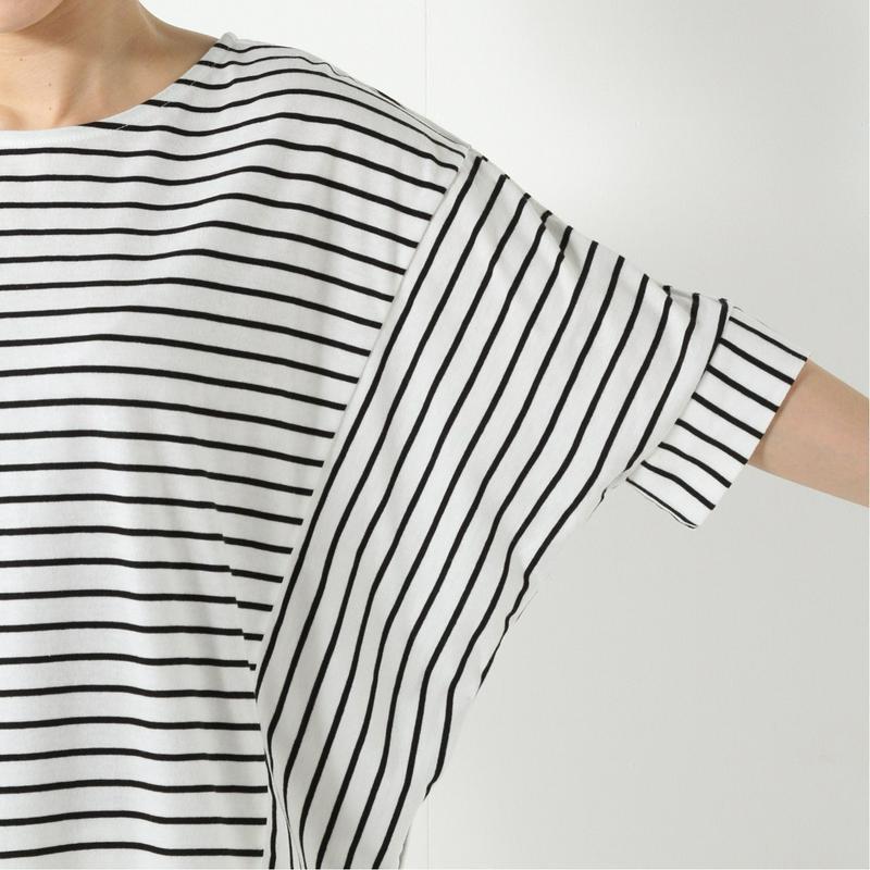 天竺ボーダー切替ドルマンＴシャツ【Ｍ～３Ｌ】