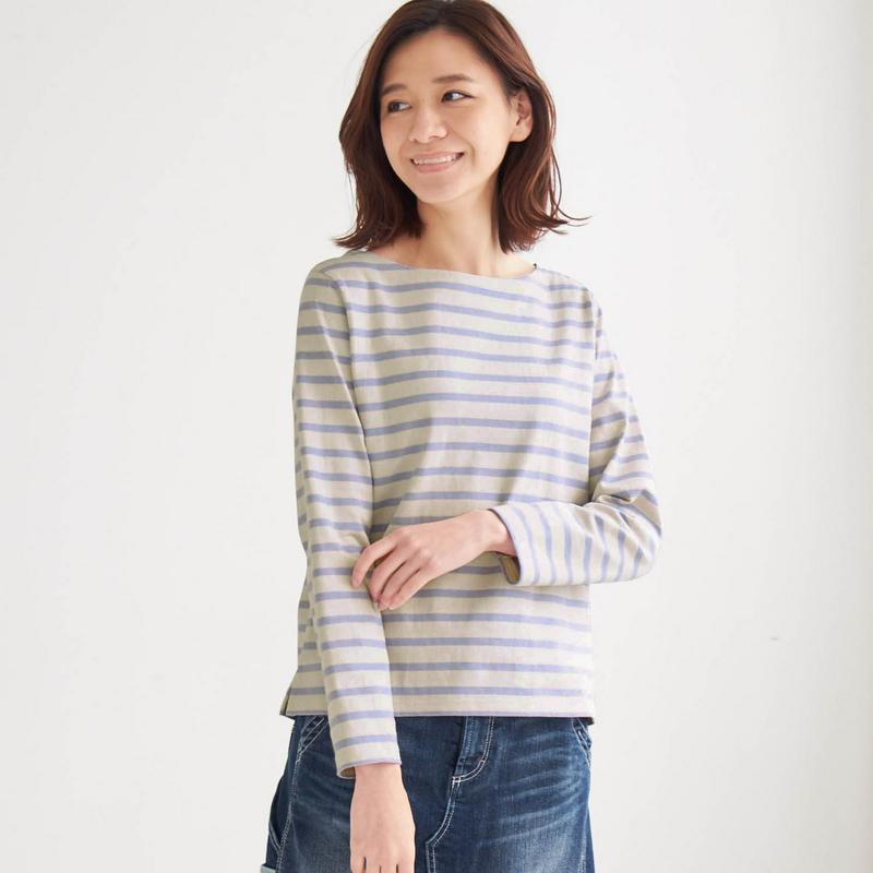 太番手の綿１００％長袖ボーダーＴシャツ