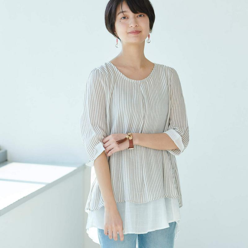 大人気商品！ナチュラルな素材感のレイヤードチュニック【Ｍ～６Ｌ】