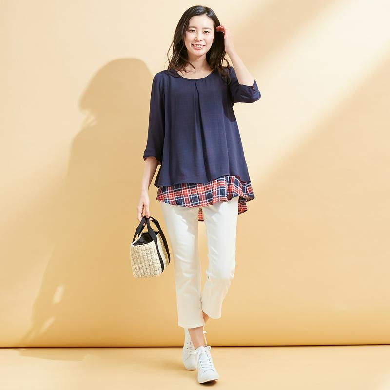 大人気商品！ナチュラルな素材感のレイヤードチュニック【Ｍ～６Ｌ】