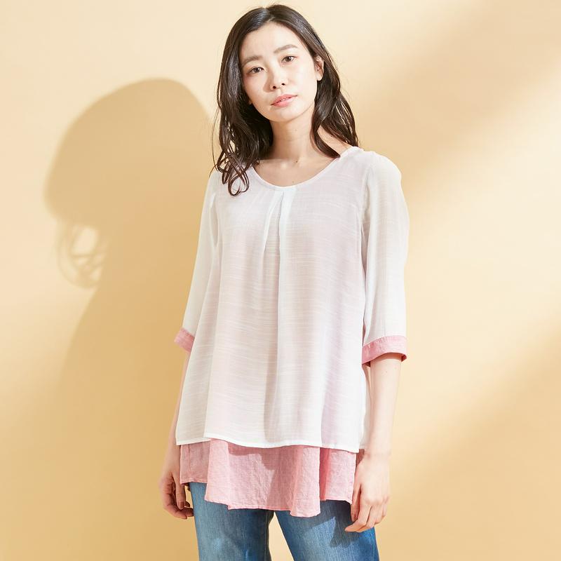 大人気商品！ナチュラルな素材感のレイヤードチュニック【Ｍ～６Ｌ】