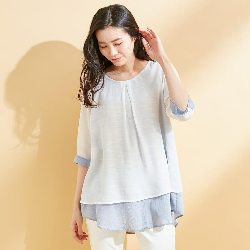 大人気商品！ナチュラルな素材感のレイヤードチュニック【Ｍ～６Ｌ】