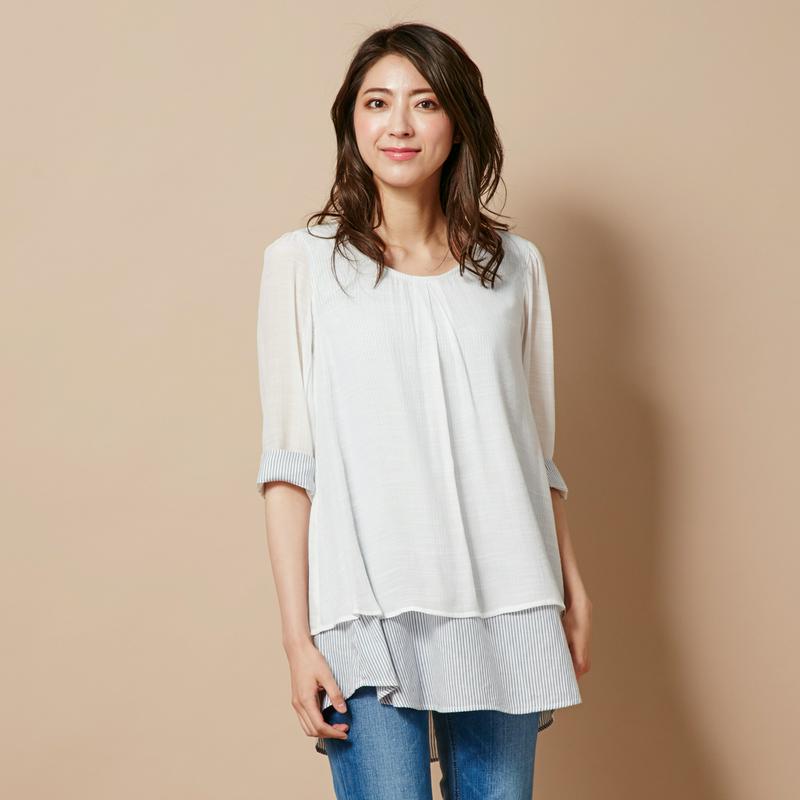 大人気商品！ナチュラルな素材感のレイヤードチュニック【Ｍ～６Ｌ】