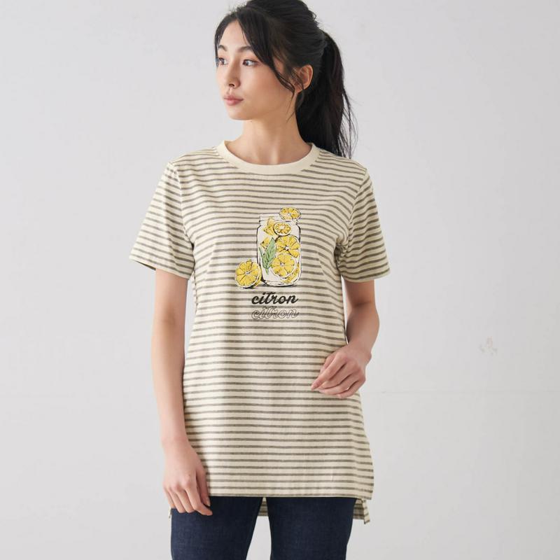 綿１００％のチュニックプリントＴシャツ【Ｓ～６Ｌ】