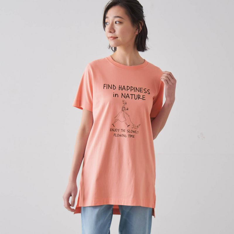 綿１００％のチュニックプリントＴシャツ【Ｓ～６Ｌ】