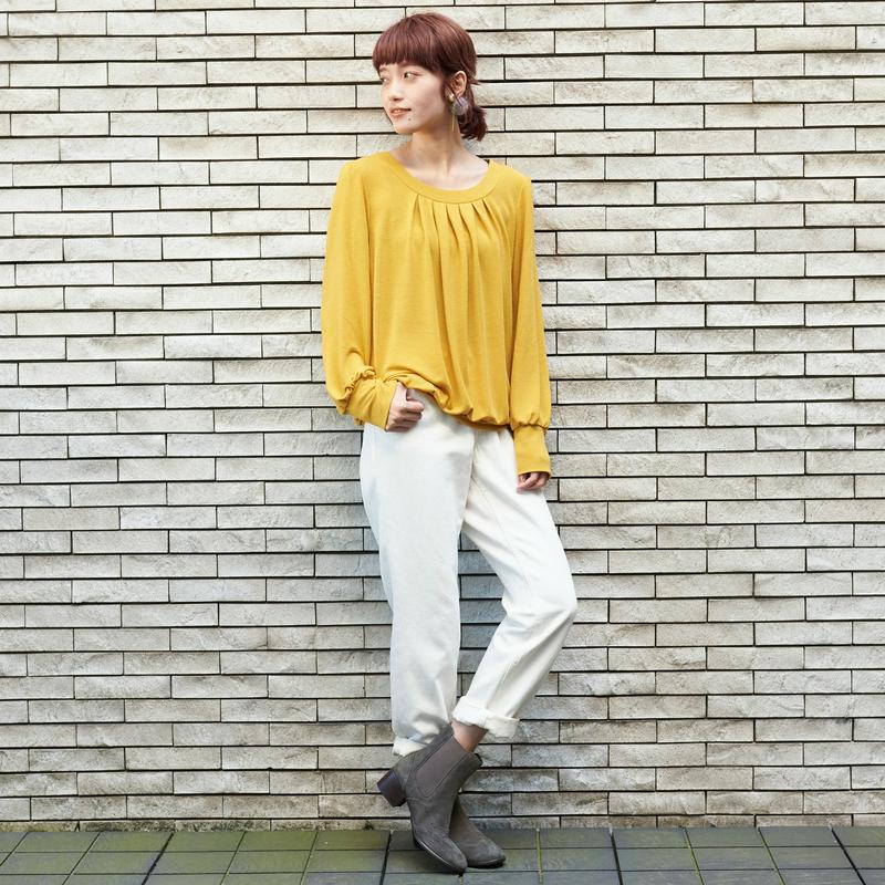 大人気シリーズ☆お尻の隠れる丈のタックチュニック長袖カットソー【Ｍ～１０Ｌ】
