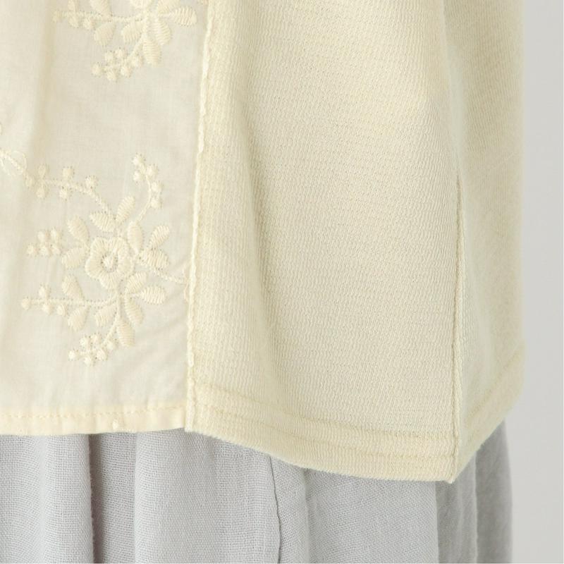 ７分袖刺繍布帛切替えＴシャツ【Ｍ～５Ｌ】（ノージーン/NO JEAN）