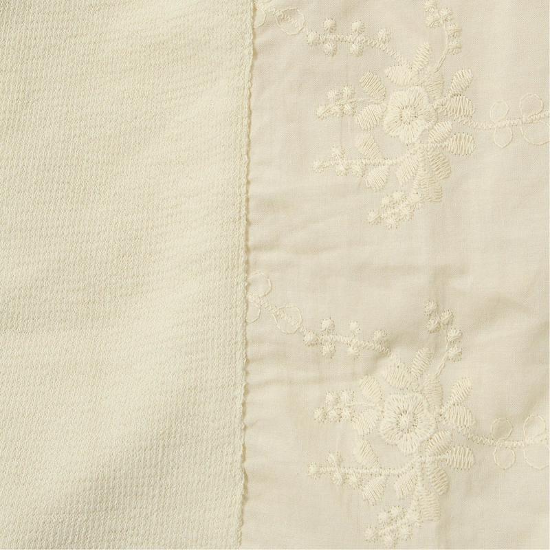 ７分袖刺繍布帛切替えＴシャツ【Ｍ～５Ｌ】（ノージーン/NO JEAN）