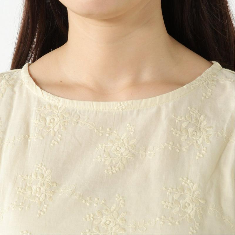 ７分袖刺繍布帛切替えＴシャツ【Ｍ～５Ｌ】（ノージーン/NO JEAN）