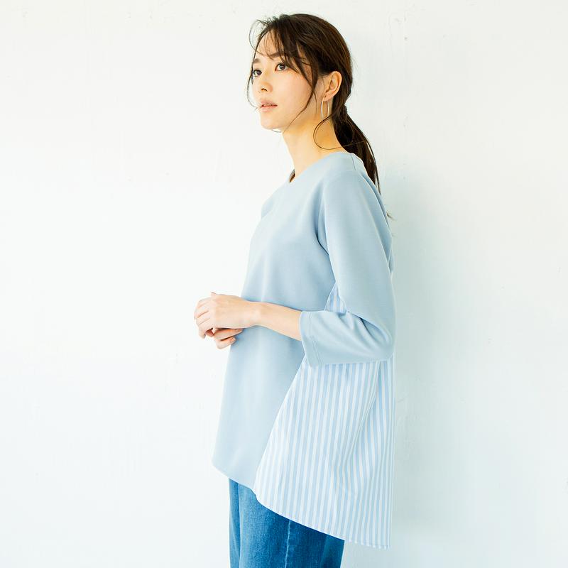 女っぽスウェット後ろ異素材使いチュニック【Ｓ～６Ｌ】