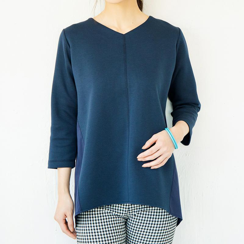 女っぽスウェット後ろ異素材使いチュニック【Ｓ～６Ｌ】
