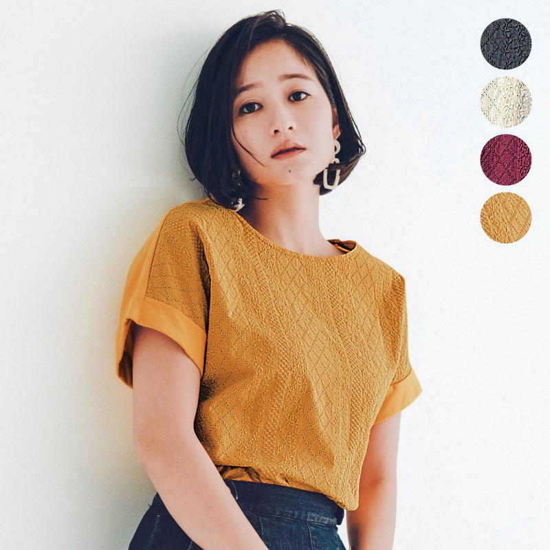 前身頃コットンレースＴシャツ【Ｓ～６Ｌ】