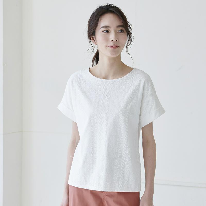 前身頃コットンレースＴシャツ【Ｓ～６Ｌ】