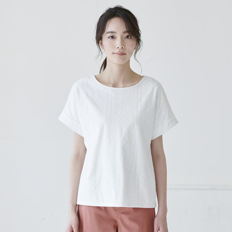 前身頃コットンレースＴシャツ【Ｓ～６Ｌ】