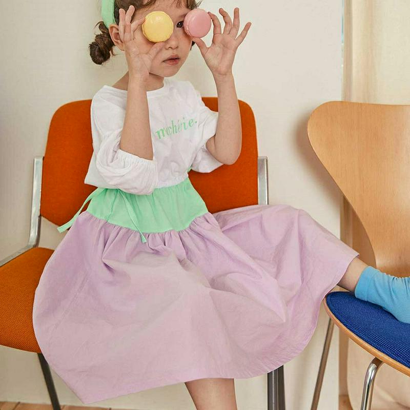 【新作10%OFF】カラーブロック配色ワンピース・u04465・キッズ 【3~8才】【ops】【韓国 ファッション ワンピース 