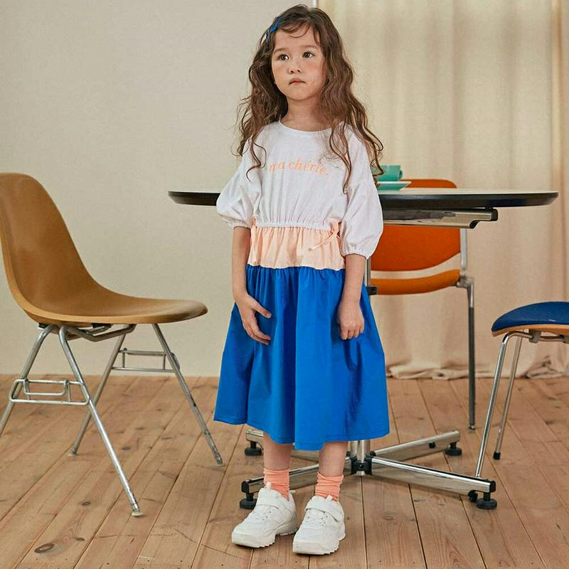 【新作10%OFF】カラーブロック配色ワンピース・u04465・キッズ 【3~8才】【ops】【韓国 ファッション ワンピース 