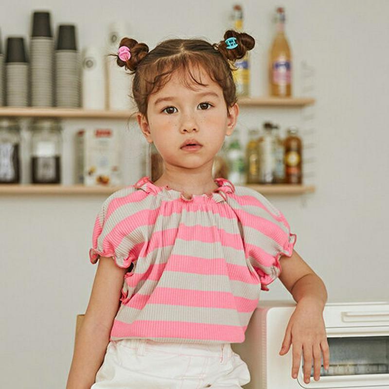 【新作10%OFF】メロウヘムボーダーTシャツ・u04456・キッズ 【3~8才】【tops】【韓国 ファッション トップス T