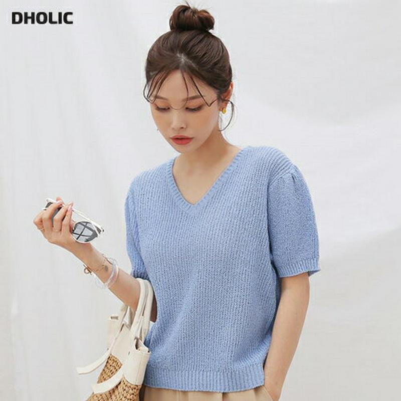 タックスリーブVネックニット・全3色・t62748 レディース【tops】【韓国 ファッション トップス ニット ニットトップス
