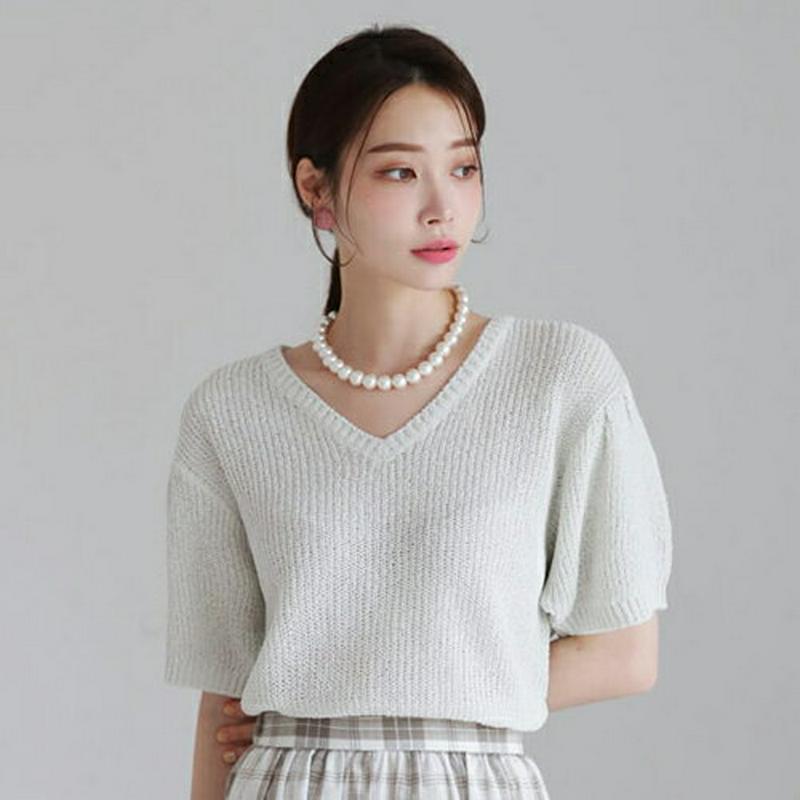 タックスリーブVネックニット・全3色・t62748 レディース【tops】【韓国 ファッション トップス ニット ニットトップス