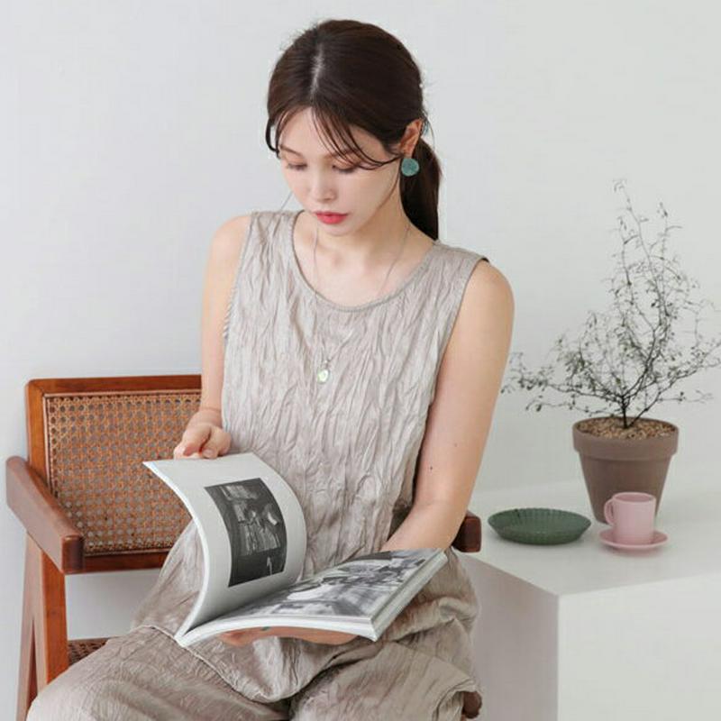 【新作10%OFF】リンクルスリーブレス・全3色・b63154 レディース【tops】【韓国 ファッション トップス スリーブレ