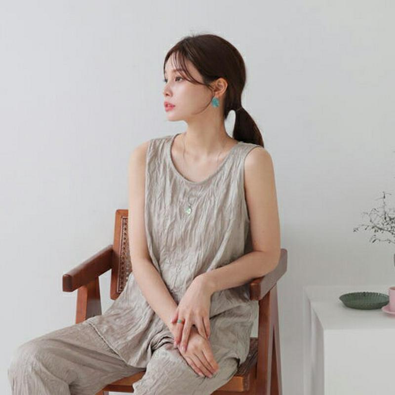 【新作10%OFF】リンクルスリーブレス・全3色・b63154 レディース【tops】【韓国 ファッション トップス スリーブレ