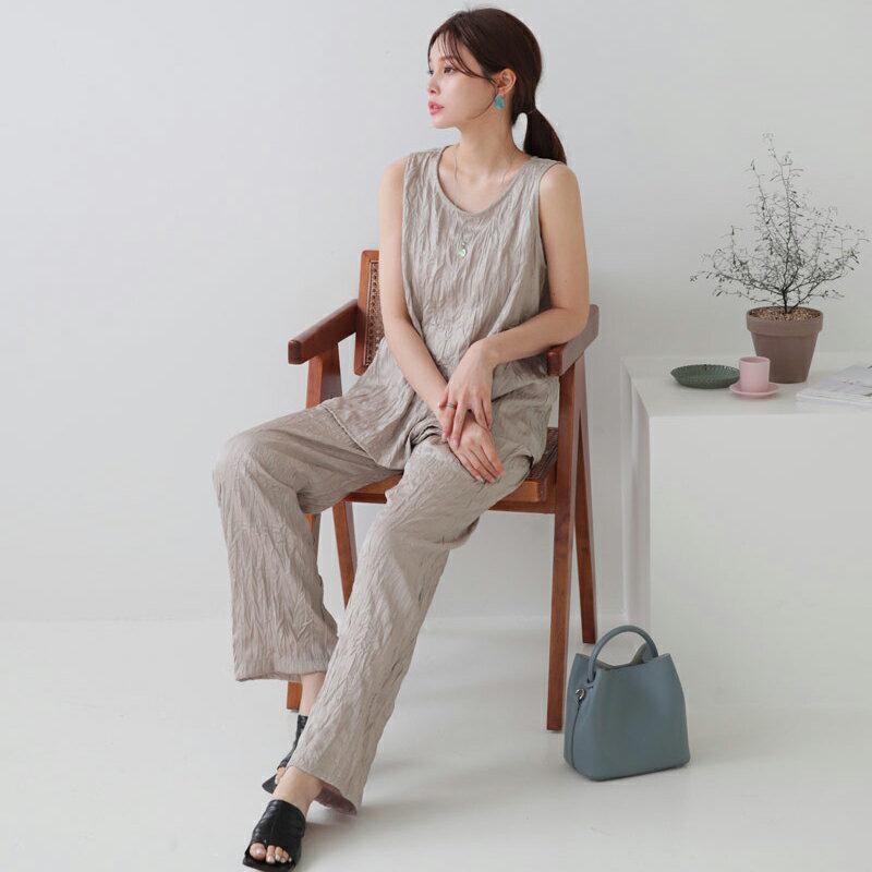 【新作10%OFF】リンクルスリーブレス&パンツSET・全3色・b60540 レディース【pt】【韓国 ファッション セットアッ