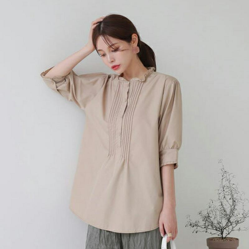 【新作10%OFF】フリルピンタックブラウス・全3色・b63144 レディース【bl】【韓国 ファッション トップス ブラウス 
