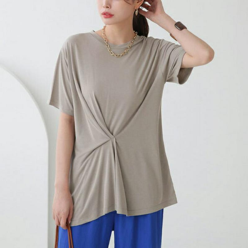 【新作10%OFF】フロントタックTシャツ・全4色・b63137 レディース【tops】【韓国 ファッション トップス Tシャツ
