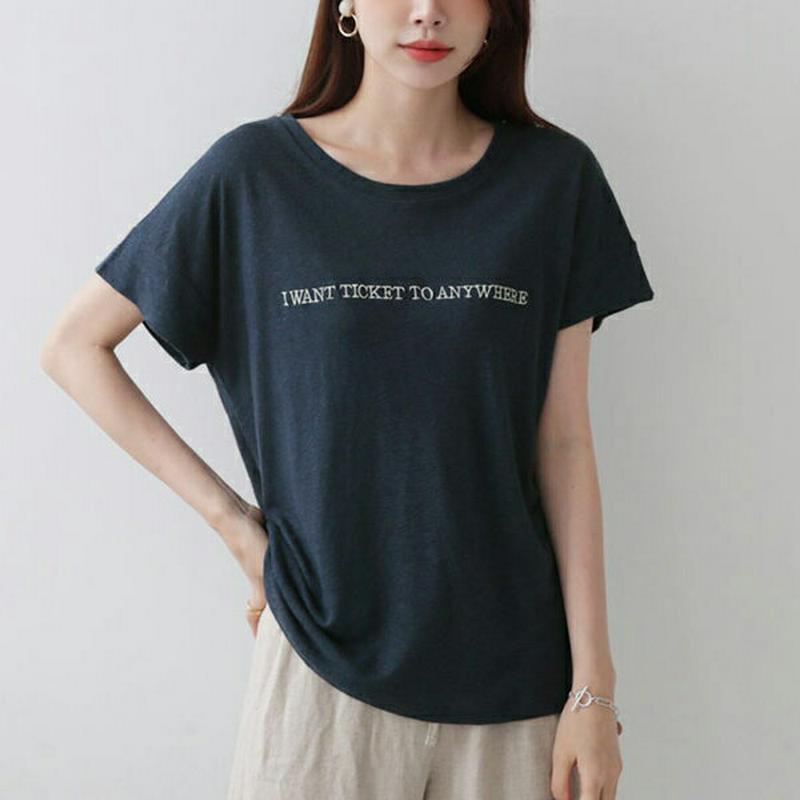 【新作10%OFF】刺繍レタリングTシャツ・全4色・t63136 レディース【tops】【韓国 ファッション トップス Tシャツ