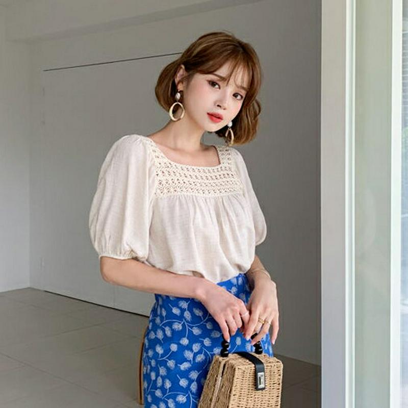 【新作10%OFF】シアーレーススクエアブラウス・全3色・b56156 レディース【bl】【韓国 ファッション トップス ブラウ
