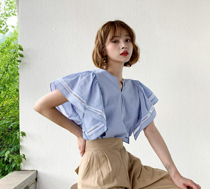 【新作10%OFF】レースフレアスリーブブラウス・全3色・b56151 レディース【bl】【韓国 ファッション トップス ブラウ
