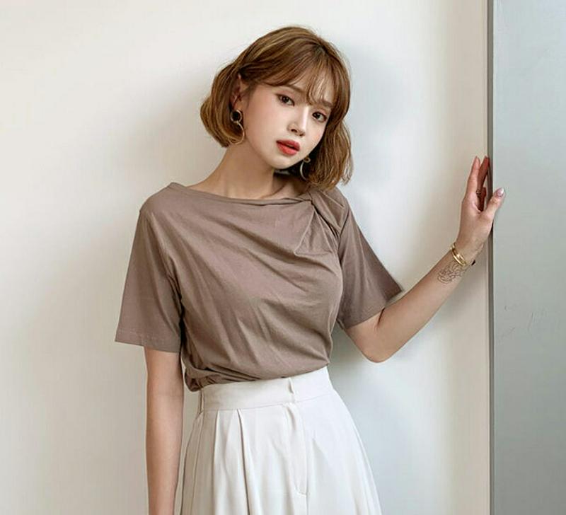 【新作10%OFF】ツイストボートネックTシャツ・全6色・b56145 レディース【tops】【韓国 ファッション トップス T