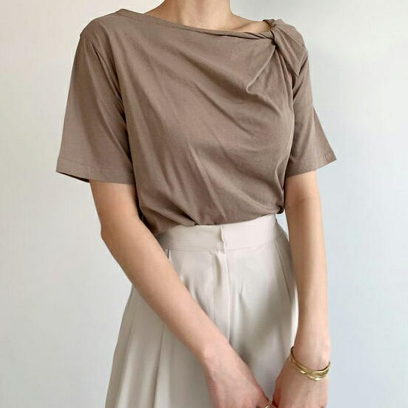 【新作10%OFF】ツイストボートネックTシャツ・全6色・b56145 レディース【tops】【韓国 ファッション トップス T