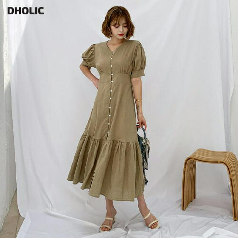 【新作10%OFF】Vネックボタンギャザーワンピース・全2色・t56159 レディース【ops】【韓国 ファッション ワンピース