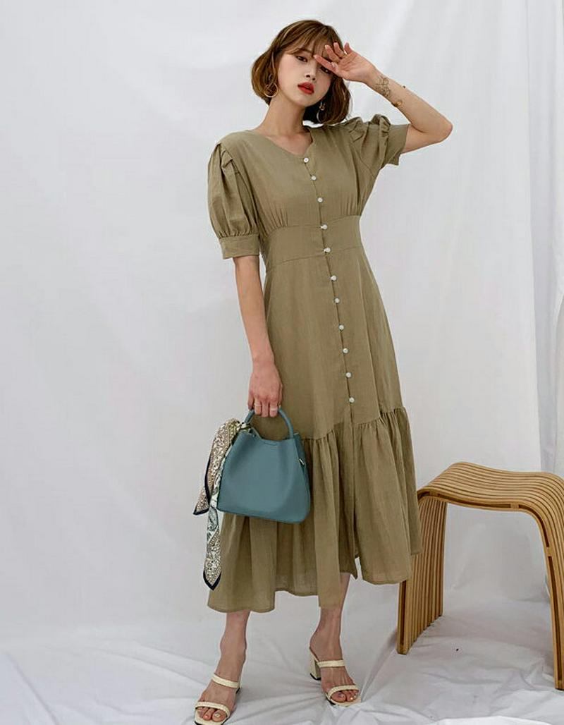 【新作10%OFF】Vネックボタンギャザーワンピース・全2色・t56159 レディース【ops】【韓国 ファッション ワンピース