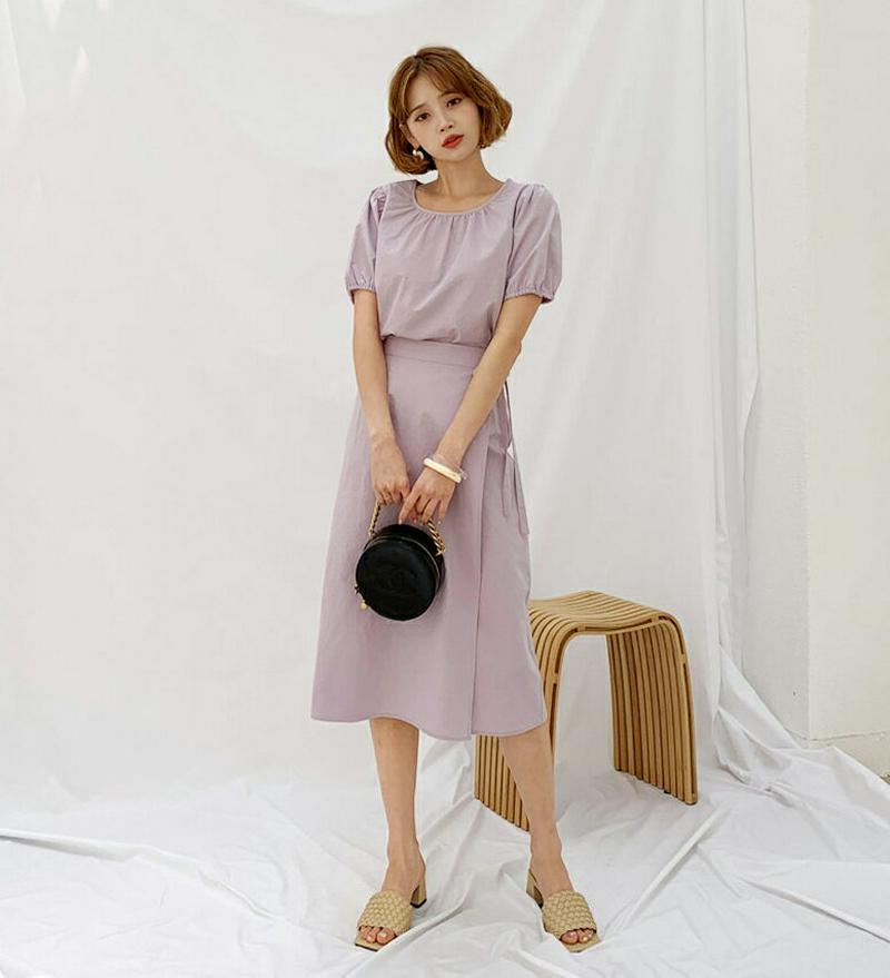 【新作10%OFF】ギャザーブラウス&ラップスカートSET・全3色・t56165 レディース【ops】【韓国 ファッション セッ