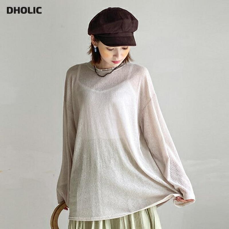 シアーリブルーズTシャツ・全4色・t55891 レディース【tops】【韓国 ファッション トップス Tシャツ 長袖 シアー 透